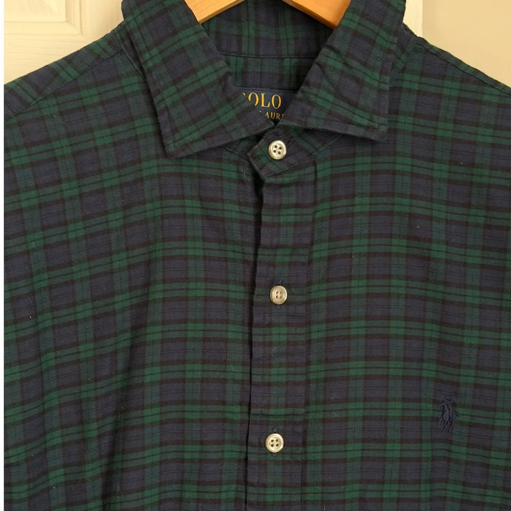 Ralph Lauren Blackwatch Plaid Shirt Mens M Slim‎ Fit Green Blue Preppy Outdoors
